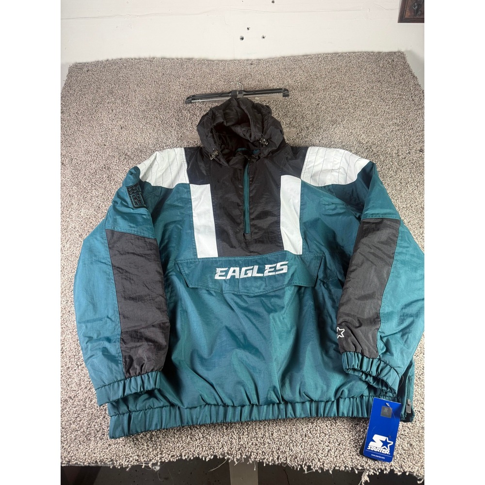 VTG Starter NFL Philadelphia Eagle Puffer Jacket Men 2XL Green Black Windbreaker